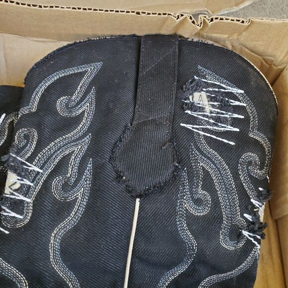 Los Altos Black Denim Embroidered Cowboy Western Boots Size 10 main image 4